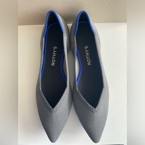 Rothy's Pointed Toe Flats in Black and Blue Trim